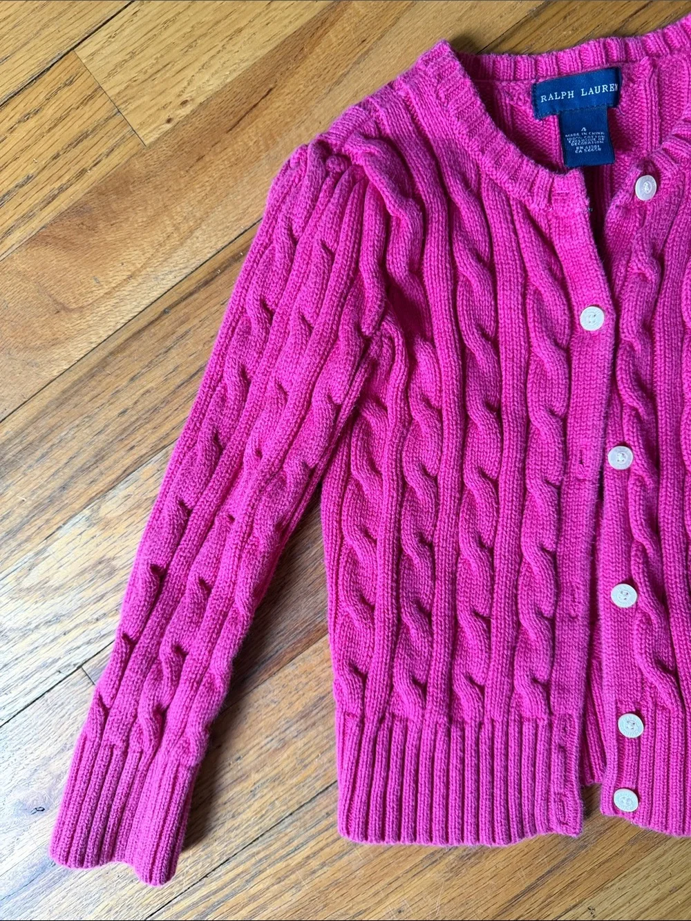 Ralph Lauren Girls' Hot Pink Cable-Knit Cardigan